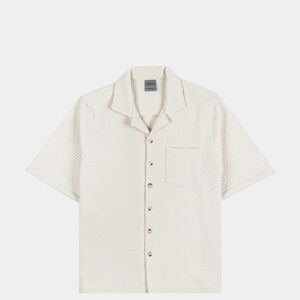 Maison Article Mens Tan Jacquard Knit Button Up Short Sleeve